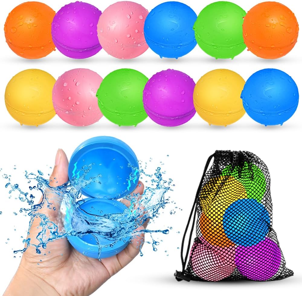 12 Pcs Reusable Water Balloons, Pool Beach Water Toys for Boys and Girls, Outdoor Summer Toys for Kids Ages 3-12, Magnetic Water Ball for Outdoor Activities