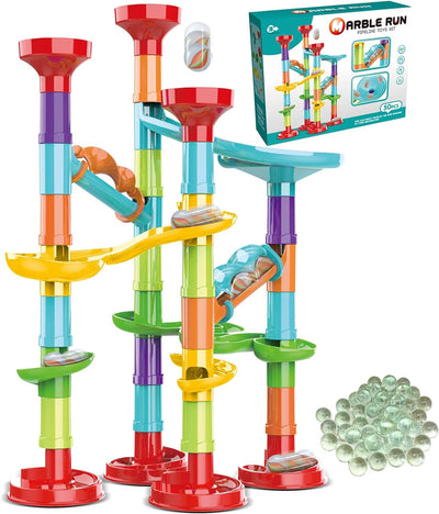 Marble Run Premium Set, STEM Educational Building Block Toy, Marble Track Race Set with 15 Glass Marbles for Boys & Girls, Marble Maze Game Construction Building Blocks Toys for Kids