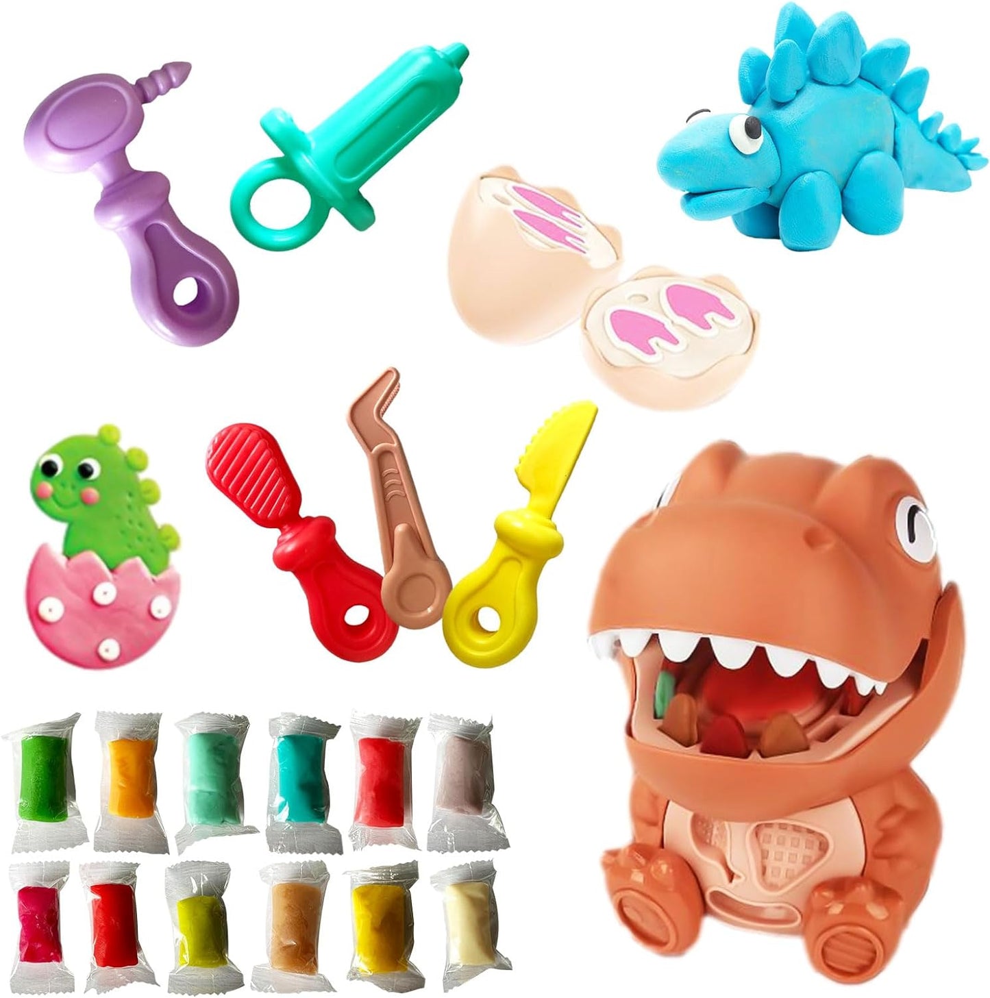 Dough Dentist Dinosaur Toy Set, Doctor Drill and Fill Dentist, Playset with Dough and Molds Accessories, Clay Modeling Kit for Kids 3 Years Old and Up Gift Set