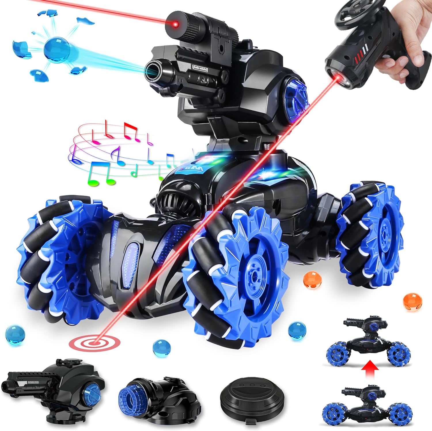 3 Heads RC Stunt Cars, RC Tank That Shoots, Remote Control Tank Shooting Water Bullet Ball, RC Tank Spray Toy, Chase Light Control Remote Control Car, RC Tank for Boys 6-12, Kids Toy gifts Birthday Christmas - Toyigo