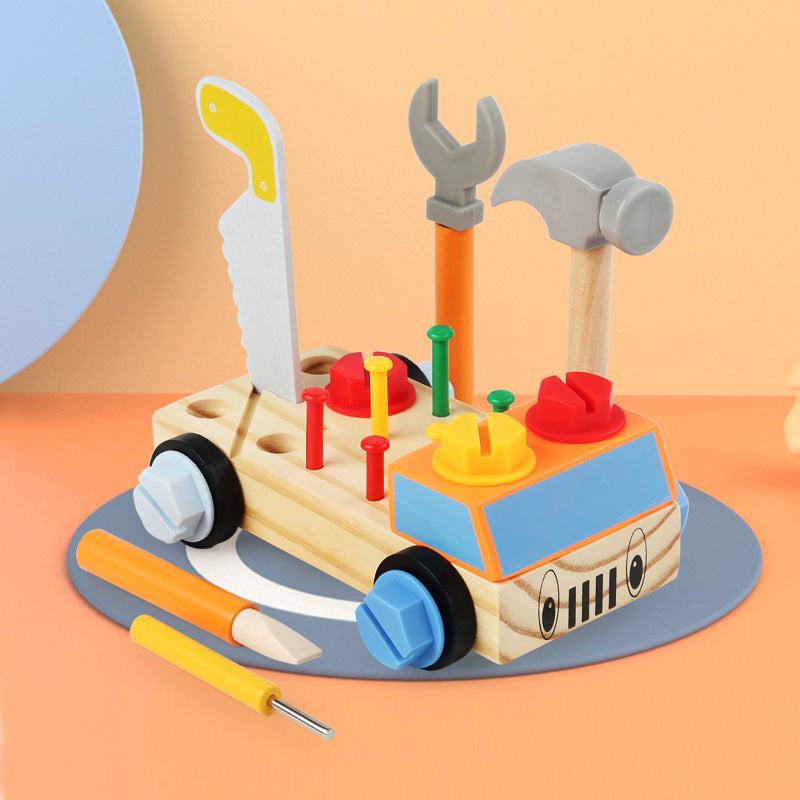 Wooden Assembly Tool Box for Kids - Simulation Repair Toys with Screws, Hammer, Nails, and Building Blocks