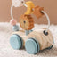 Children's Wooden Early Education Trolley - Multifunctional Lion Animal Bead Pull Rope Car, Manual Brain Development Toy