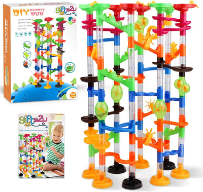 Marble Run Toy, 168Pcs Educational Construction Maze Block Toy Set, STEM Learning Building Block Toy for Kids and Parent-Child Game(136 Translucent Plastic Pieces + 32 Glass Marbles)