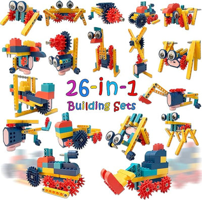 Large Particles Electric Drive Building Blocks Toys, 26-in-1 116Pcs Stem Kits Erector Sets Engineering Take Apart Assembly Tinker Toys for Boys Kids Children Age 6+