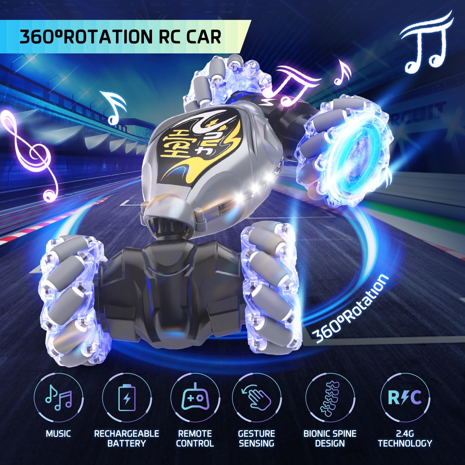 RC Cars, 2.4Ghz 4WD New Gravity Gesture Sensing Remote Control Car Toys, RC Stunt Twist Car Toys, RC Drift Car, for 6-12 yr Boys & Girls, with Light Music  for Kids Age 7 8 9 10 11 yr - Toyigo