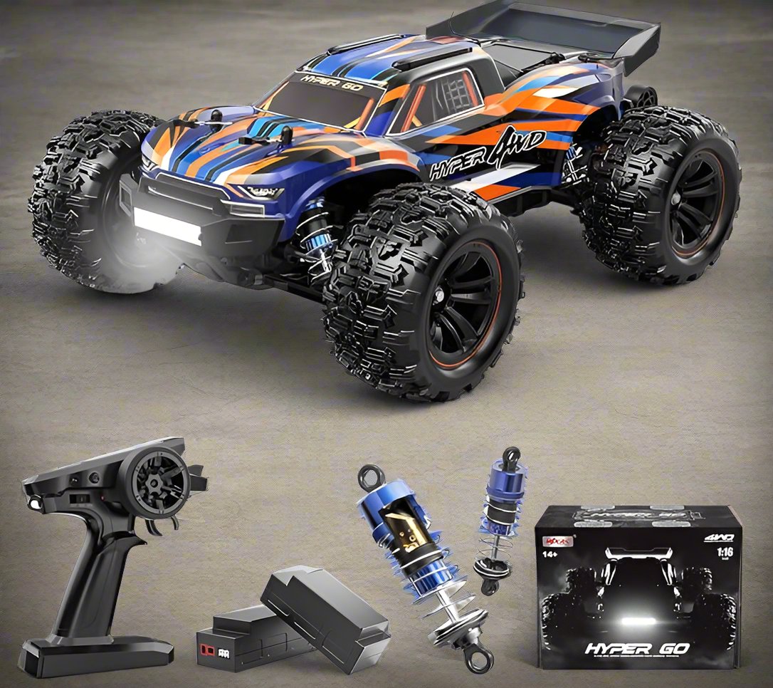 RC Monster Truck, Fast Remote Control Car, H16DR 1:16 Scale Ready to Run High Speed Jump RC Monster Truck, Off Road RC Cars 4WD All Terrain RTR RC Truck with 2 LiPo Batteries Adults for Boys - Toyigo