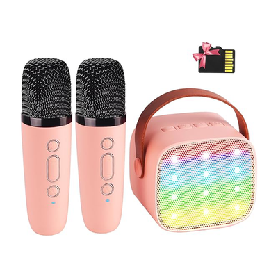 Mini Karaoke Machine for Kids Adults, Portable Bluetooth Speaker with 2 Wireless Microphones,18 Pre-Loaded Songs Toys(Lightpink) - Toyigo