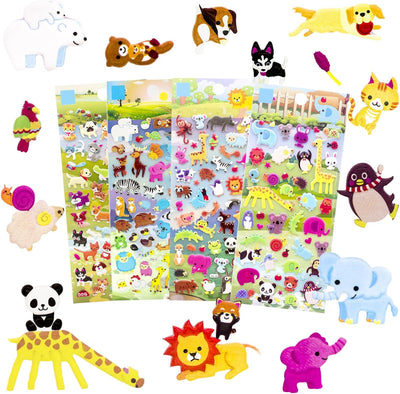 3D Puffy Stickers, Resuable Sticker for Toddler, Boys, Girls 4 Sheets for Kids, Mother Child Animals, Dogs, Cats, Elephant, Giraffe, Monkey, Sheep, Panda, Koala, Rabbit (Zoo)