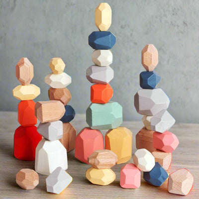 Wooden Stone Stacking Toy - Wooden Sorting Creative Children Educational Nesting Colorful Stacking Stones Building Blocks Toys