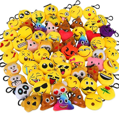 DreamSpark Emoticon Keychain Mini Cute Plush Pillows, Party Favors for Kids Valentine's Day Gifts / Birthday Party Supplies, Emoticon Gifts Toys Carnival Prizes for Kids (64 Pack)