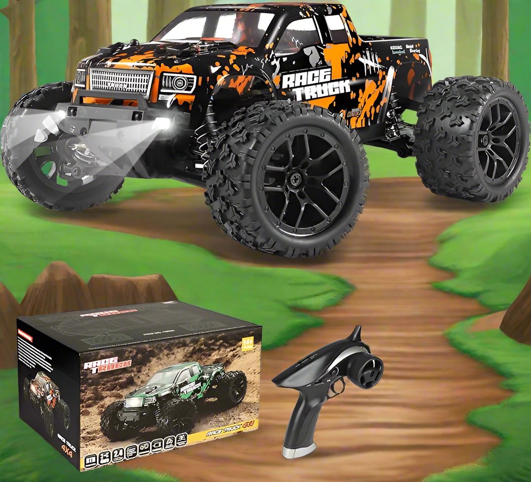 RC Monster Truck- 1:18 Scale, Waterproof Electric Powered RC Cars, 18859E 36km/h Speed 4X4 Off Road Remote Control Truck, 2 Batteries with All Terrain Toys Vehicles, Gifts for kids Adults - Toyigo