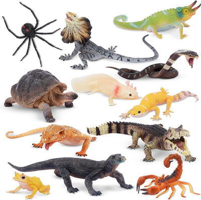 Reptile Animal Figurine Toys, 12PCS Reptile Animal Figurine Toys Set?Cold Blooded Amphibians Desert Animal Figures Set, with Komodo Dragon Lizard Snake Chameleon Toy Birthday Gift Party Favor for Kids Toddlers - Toyigo