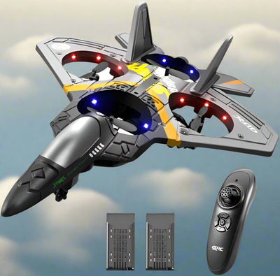 RC Airplanes, V17 Remote Control Plane, 2.4GHz Foam RC Airplanes, Helicopter Quadcopter for Adults Kids, Spinning Drone, Gravity Sensing RC Plane, Stunt Roll Aircraft, Cool Light Remote Control Toy, RC Plane with Two Batteries, Gifts for Kids Boys - Toyigo