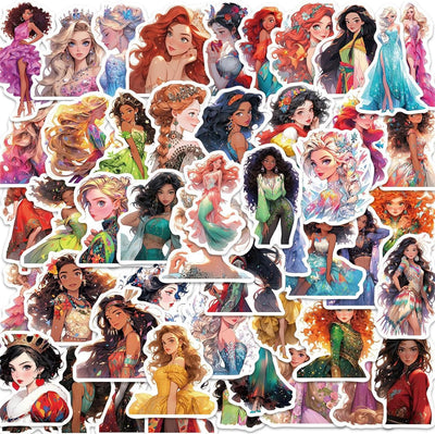 Princess Stickers, Cute Cartoon Characters Stickers 50PCS, Asverbet Movie Decal Children's Decorative Sticker for Water Bottles Laptop Luggage Phone for Kids Adults