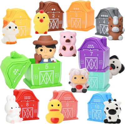 Little Barn Toy with Farm, Animal Finger Puppets for kids Playset, 20 Pcs Montessori Learning Toys, 1-3 Years Old Toddlers, Counting Matching and Color Sorting, Christmas Birthday Gift for Boys Girls