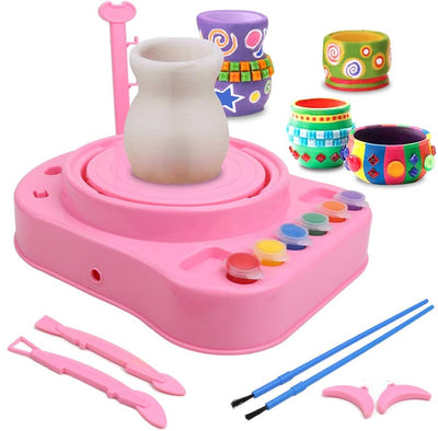 Pottery Wheel, Pottery Studio, Craft Kit, Artist Studio, Ceramic Machine with Clay, Educational Toy for Kids Beginners (Pink)