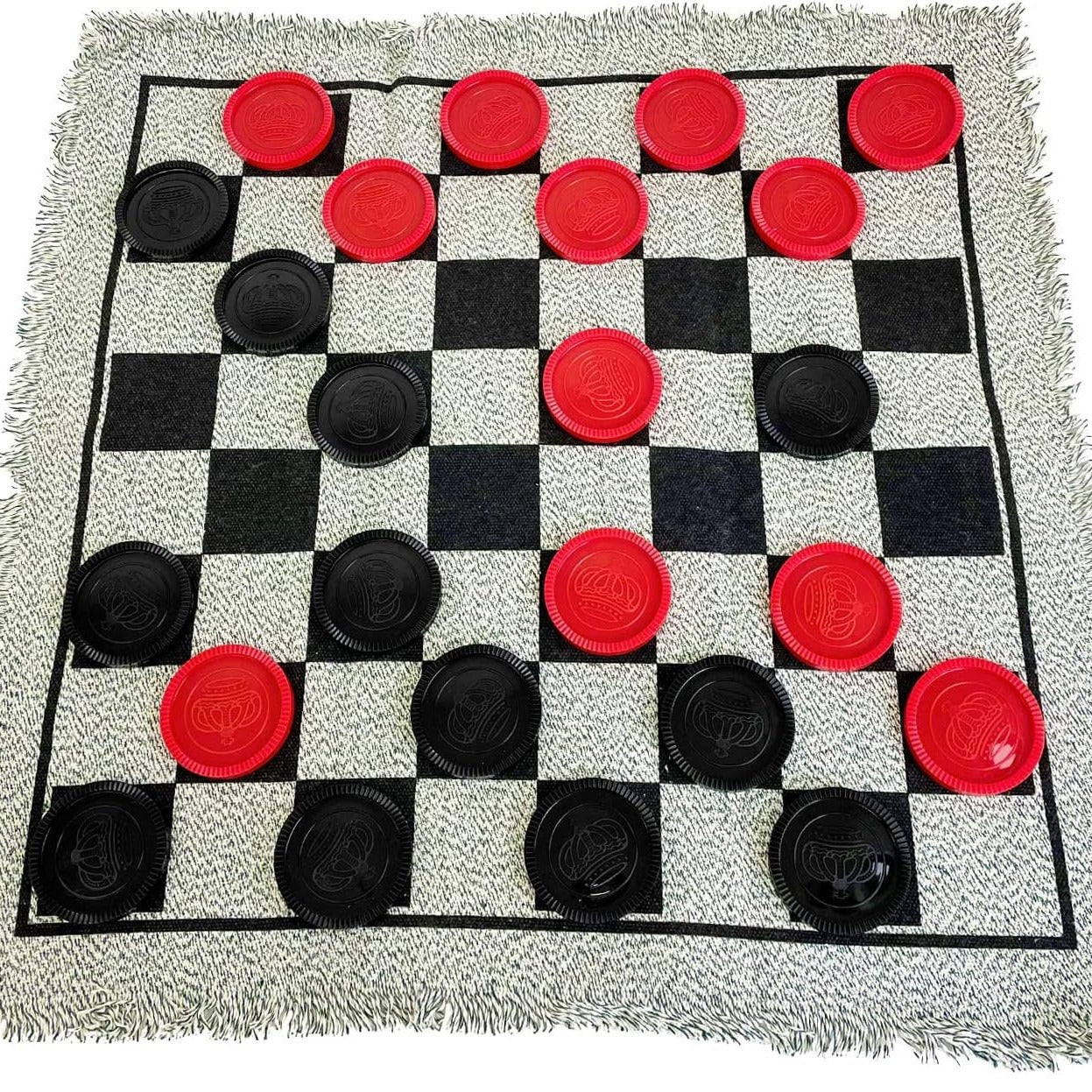 Giant 3-in-1 Outdoor Game Mat: Double-Sided Checkers, Chess, and Tic-Tac-Toe Blanket - Perfect for Family Fun and Backyard Activities