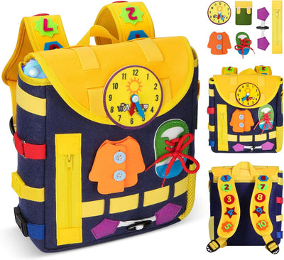 Busy Board Toddlers Backpack, 3-7 Year Old - Montessori Sensory Toys, Numbers Buckles Develop Life Skills, Learning Activity Fine Motor Skills, Toddler Travel Toys Birthday Gifts - Toyigo