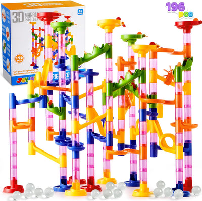 196-Piece Premium Marble Run Set – STEM Educational Building Toy with 156 Translucent Blocks & 40 Glass Marbles