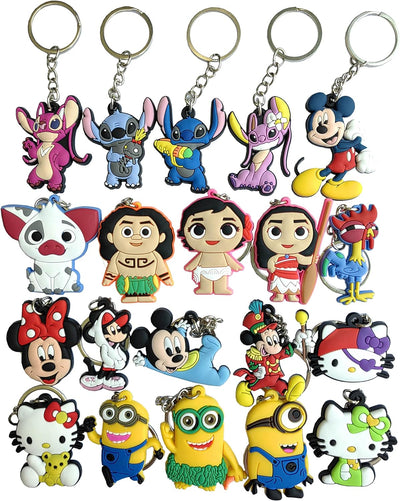 20PCS Cute Cartoon Keychain Keyring Pendants Accessories for Kids Birthday Party Favors School Carnival Reward Prizes Decoration Supplies