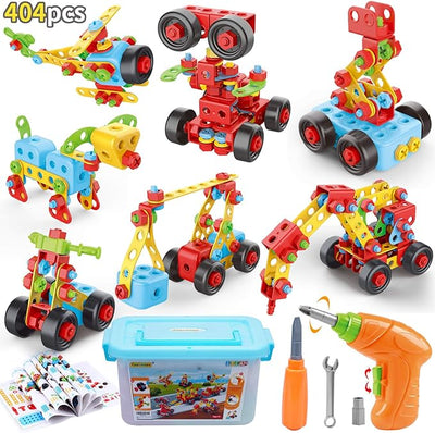 Building Toys, 404 Pieces STEM Toys Kit Creative Construction Engineering Learning Set for 5, 6, 7, 8+ Year Old Boys & Girls Best Toy Gift for Kids, Take-A-Part Building Blocks