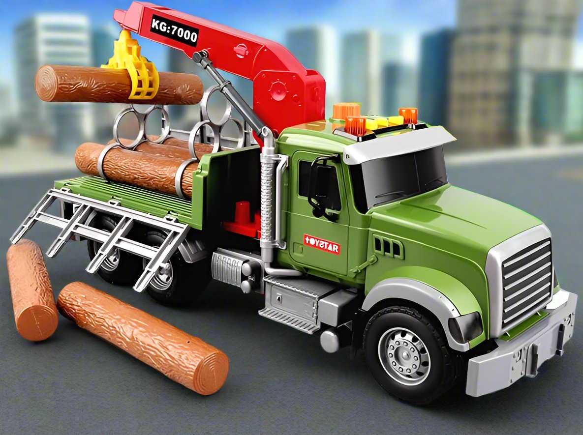 Timber Truck, Dwi Dowellin Kids Toys, Large Timber Truck with Loading Crane and 6 Trunks Toys for 3 4 5 6 7 Years Old Kids - Toyigo