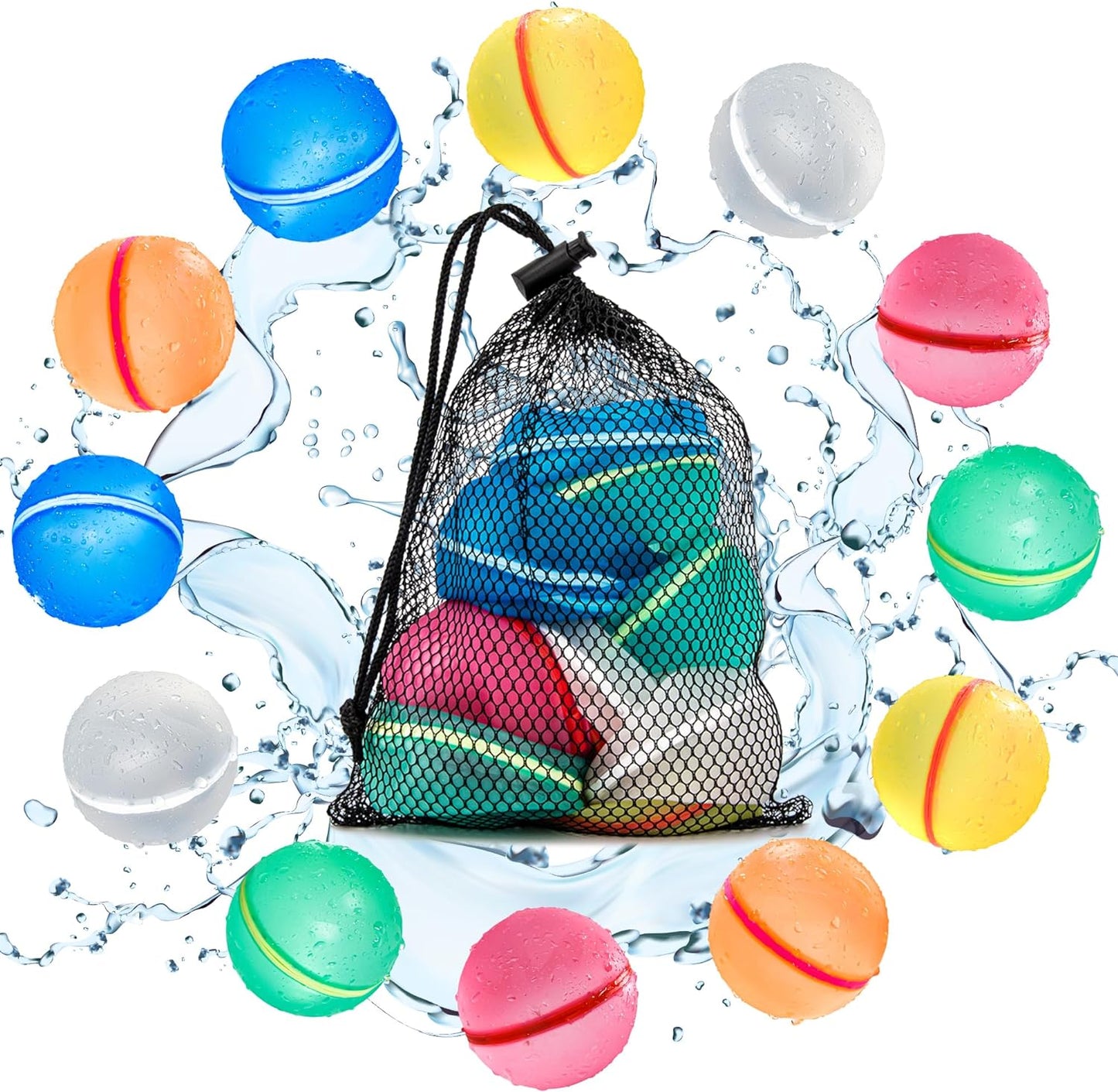 12PCS Reusable Water Balloons, Pool Beach Toys for Kids, Summer Fun Outdoor Water Toys Games for Kids Adults Outside Play, Backyard Swimming Pool Party Supplies