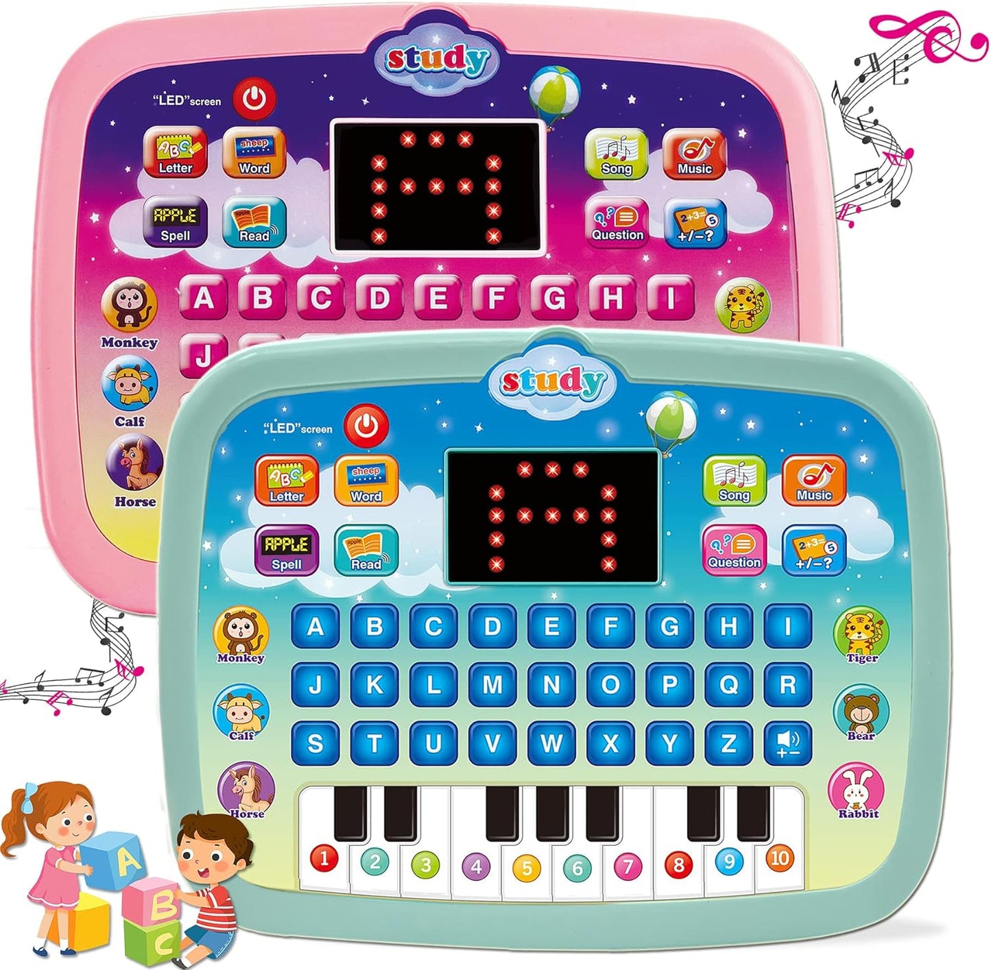 Kids Tablet Toddler Learning Pad, with LED Screen Teach Alphabet, Numbers Word, Music, Math Early Development, Interactive Electronic Toy for Boys & Girls Ages 3 4 5 6