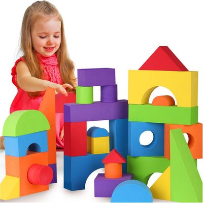 Large Building Foam Blocks for Toddlers, Giant Jumbo Big Building Blocks, Variety Shapes and Colors, Waterproof, Washable, Stackable, Non-Toxic Construction Daycare Preschool Toys