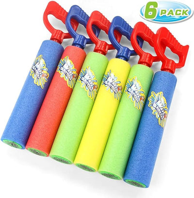 Water Guns Shooter 6 Pack, Super Foam Soakers Blaster Squirt Guns, Pool Noodles Toy with Plastic Handle Summer Swimming Beach Garden Fighting Game, Outdoor Toys for Kids Boys Girls Adults