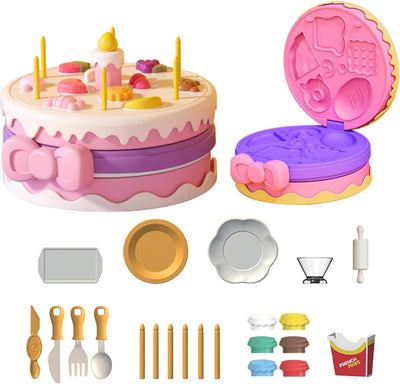 Birthday Cake Dough Set for Kids, 18 PCS Dough Kitchen Creations, Color Maker Tools, Kit with Candles and 6 Clay for Birthday, Party Pretend Toys Gift