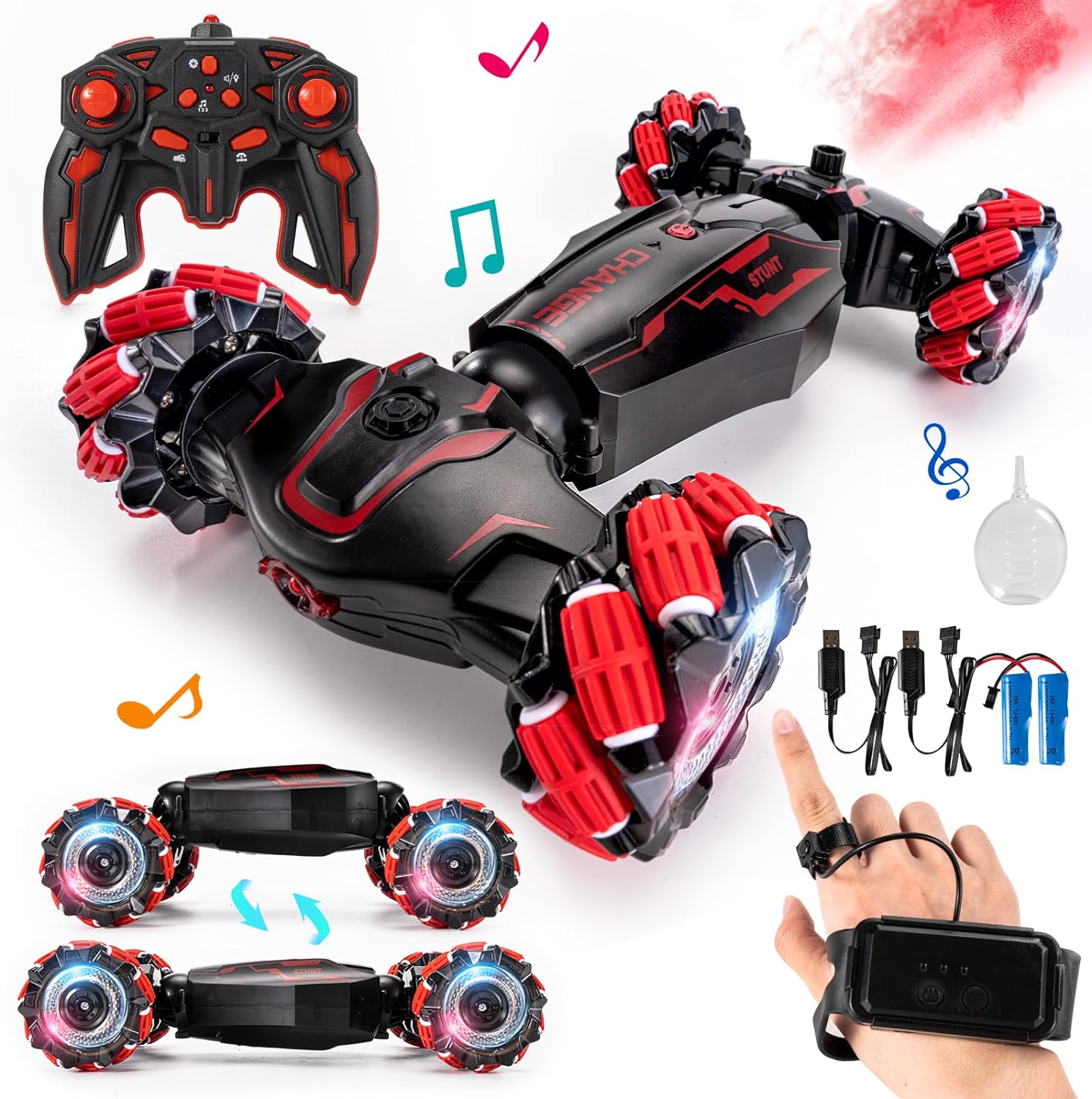 RC Stunt Car, 4WD Remote Control Car, Gesture Sensing RC Stunt Car, Double-Sided Vehicle 360ø Rotation with Light and Music,Best Birthday Gifts for Kids,RC Cars for 6-12 yr Kids - Toyigo