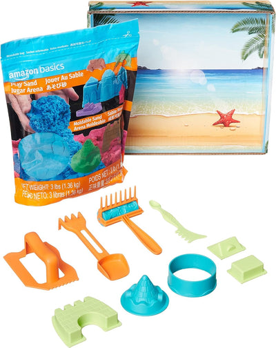 Moldable Sensory Sand Toy Kit, Castle Molds and Tools, 3lbs Blue Color, for Kids Ages 3 and Up