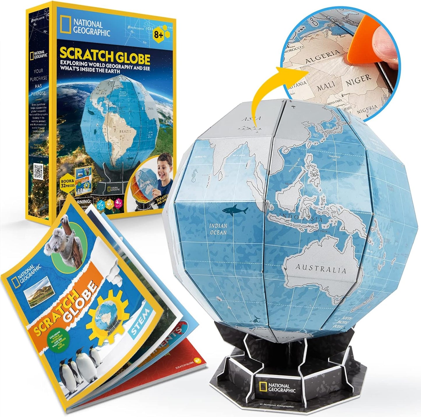 NATIONAL GEOGRAPHIC Scratchable Globe, Learning STEM Toys, Earth Globe National Geographic 3D Puzzles, Science Kit, Arts and Crafts for Kids Ages 8-12, Toys for Ages 8-13 Boys Girls