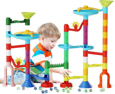 Marble Run Toy, Mable Race Construction Railway Building Blocks with 60 Marbles Birthday Gift,  110pcs Marble Maze Kit STEM Educational Learning Toy for Kids, for Boys Girls 3 4 5 6 7 8 + Years Old