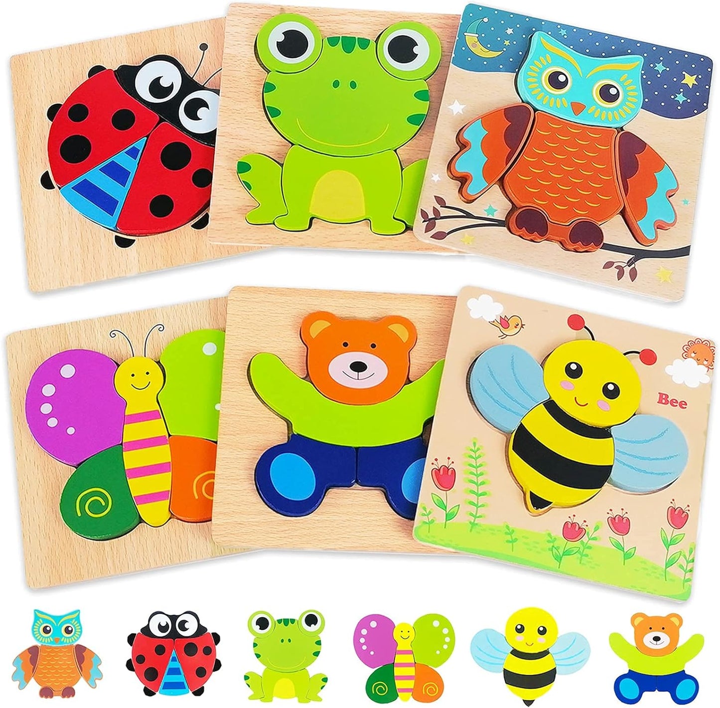 Animal Shape Wooden Puzzles for Toddlers Wooden Puzzles Toddler Toys,  Animal Jigsaw Puzzles Montessori Toys,Gifts for 1 2 3 Year Old Boys Girls, Learning Educational Christmas Birthday Gifts for Girls Boys Ages 1-3 Kids Toys