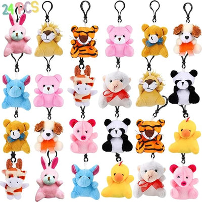 Mini Plush Animals Toys, 24 Pack Small Stuffed Animal Plush Keychain Set for Goodie Bag Fillers, Easter Basket Stuffers, Easter Party Favors, Classroom Prizes