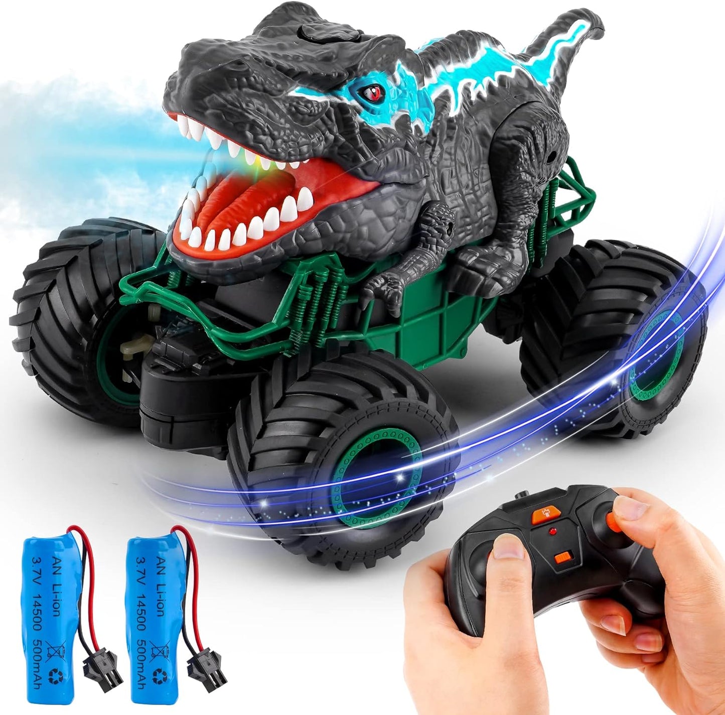 Remote Control Dinosaur Car Toys for Kids Boys, 2.4GHz RC Dinosaur Car Toys with Light, Sound, Spray, Indoor Outdoor All Terrain Rechargeable Electric RC Car, RC Toy Cars Gifts for Boys Kids