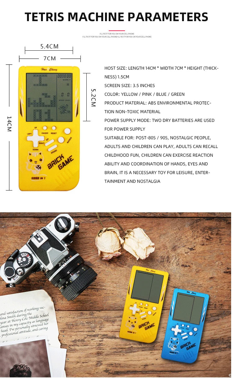 Mini Portable Retro Handheld Console, Retro Big Screen Brick Game, Children Classic Pocket Nostalgic Play BRICK Game Machine Educational Toys Puzzle Game - Toyigo