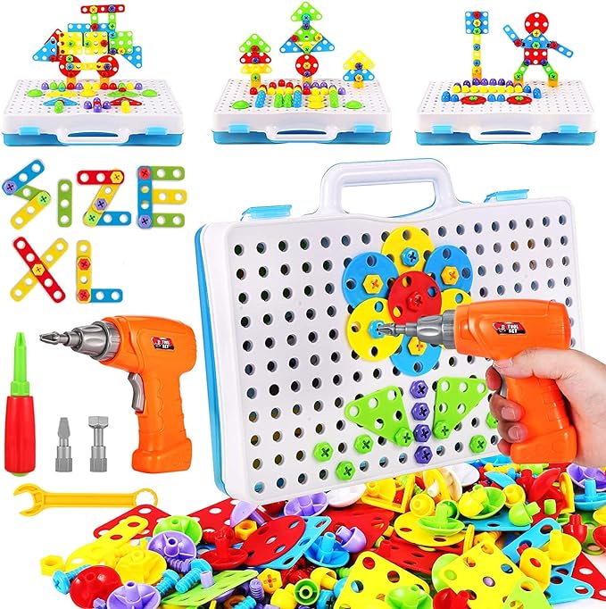 Educational Toys Building Blocks, 237 Pieces Electric Screwdriver DIY Building Toys for Boys and Girls, Educational Construction Building kit for Kids Ages 4 5 6 7 8 9 10 Year Old