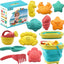 Beach Toys, Sand Toys Set, Includes Collapsible Sand Bucket Shovel and Sand Rake Toys for Beach 12 PCS, Sandbox Toys Sandcastle Building Kit with Waterproof Net (A)  for Kids