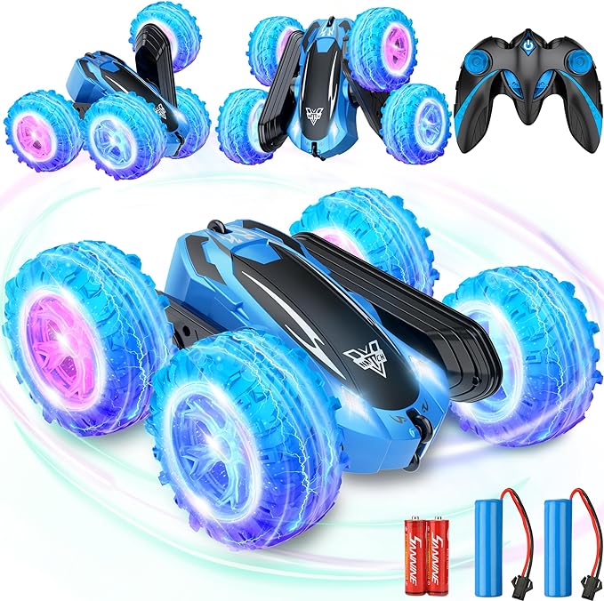 RC Stunt Cars, 2.4GHz Electric Race Stunt Car, Remote Control car, Double Sided 360ø Rolling Rotating Rotation, LED Headlights RC 4WD High Speed Off Road, 3 4 5 6 7 8-12 Year Old Boy Toys - Toyigo