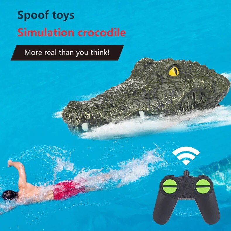 Remote Control Crocodile Head, 2.4G Simulation Animal Waterproof Remote Control Alligator Electric Summer Water Pool Toys, High Simulation Alligator Head RC Boats Prank - Toyigo