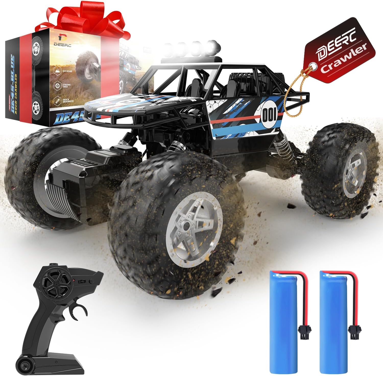 RC Cars Remote Control Car, 1:14 Remote Control Truck, 1:14 Off Road Monster Truck, Metal Shell 4WD Dual Motors LED Headlight Rock Crawler,2.4Ghz All Terrain Hobby Truck with 2 Batteries for 90 Min Play,Boy Adult Gifts - Toyigo