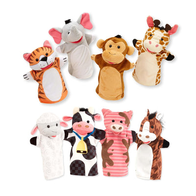 Animal Hand Puppets Set, (2 Sets, 8 Puppets Total), Zoo Friends and Farm Friends Collection