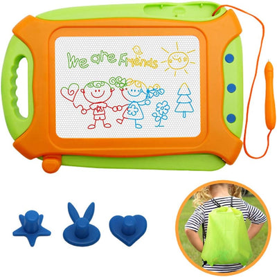 Magnetic Drawing Board, Toddler Travel Toys, Etch Toddler Sketch, Colorful Erasable Drawing Board, Travel Size Magnetic Doodle Board, One Carry Bag Magnet Pen and Three Stampers - Toyigo