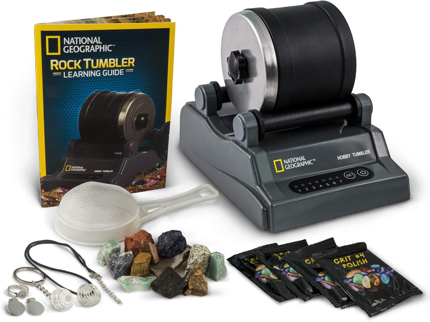 Rock Tumbler Kit, Rock Polisher, Hobby Edition Includes Rough Gemstones, Great STEM Science Kit for Geology Enthusiasts,  and 4 Polishing Grits, for Kids and Adults - Toyigo