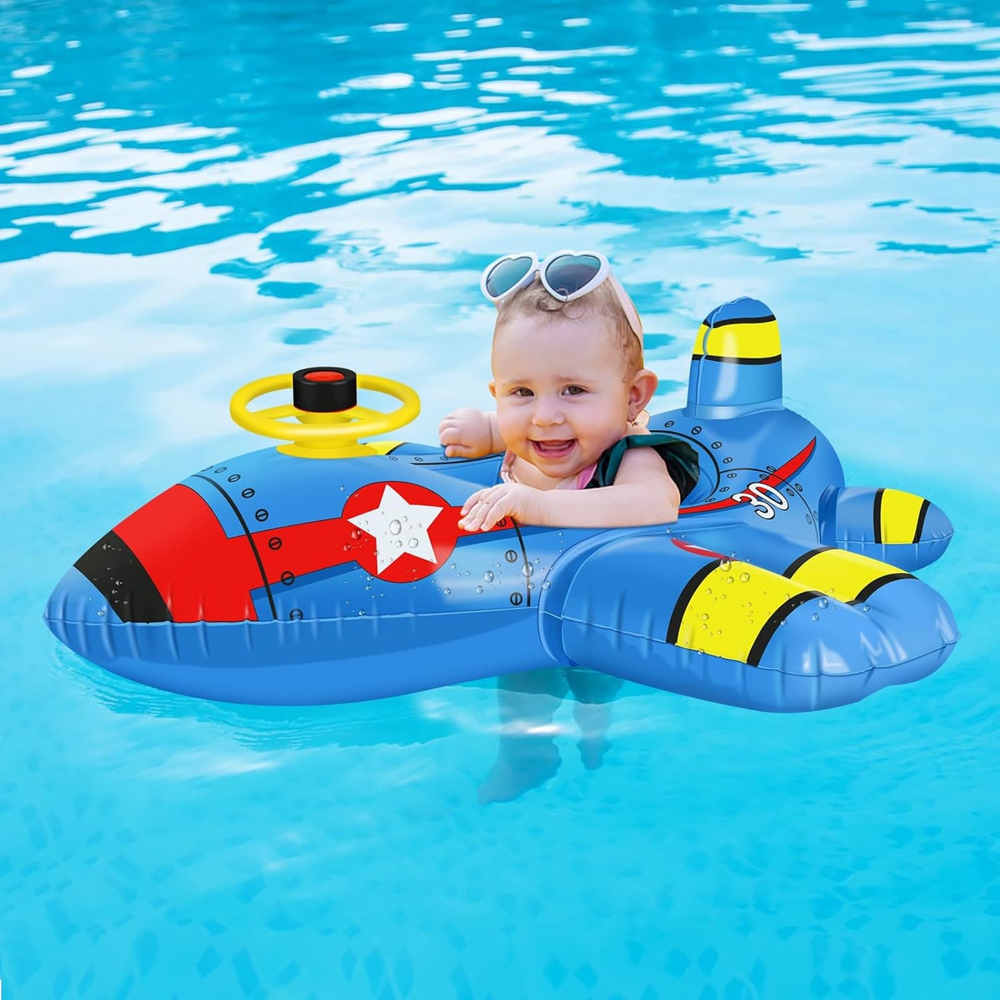 Baby Float Infant Pool Float, Inflatable Baby Swimming Float Airplane Baby Rider Float Kids Pool Float, Toddler Swim Float Ring Baby Floatie, Pool Floats for Toddlers 6-48 Months