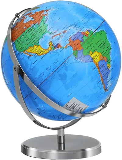 13" World Globe, 720ø Swivels in All Directions, Stainless Steel Stand, Geographic/Decorative Desktop Decoration, World Globe Map with Clear Text for Home & School, Office - Toyigo