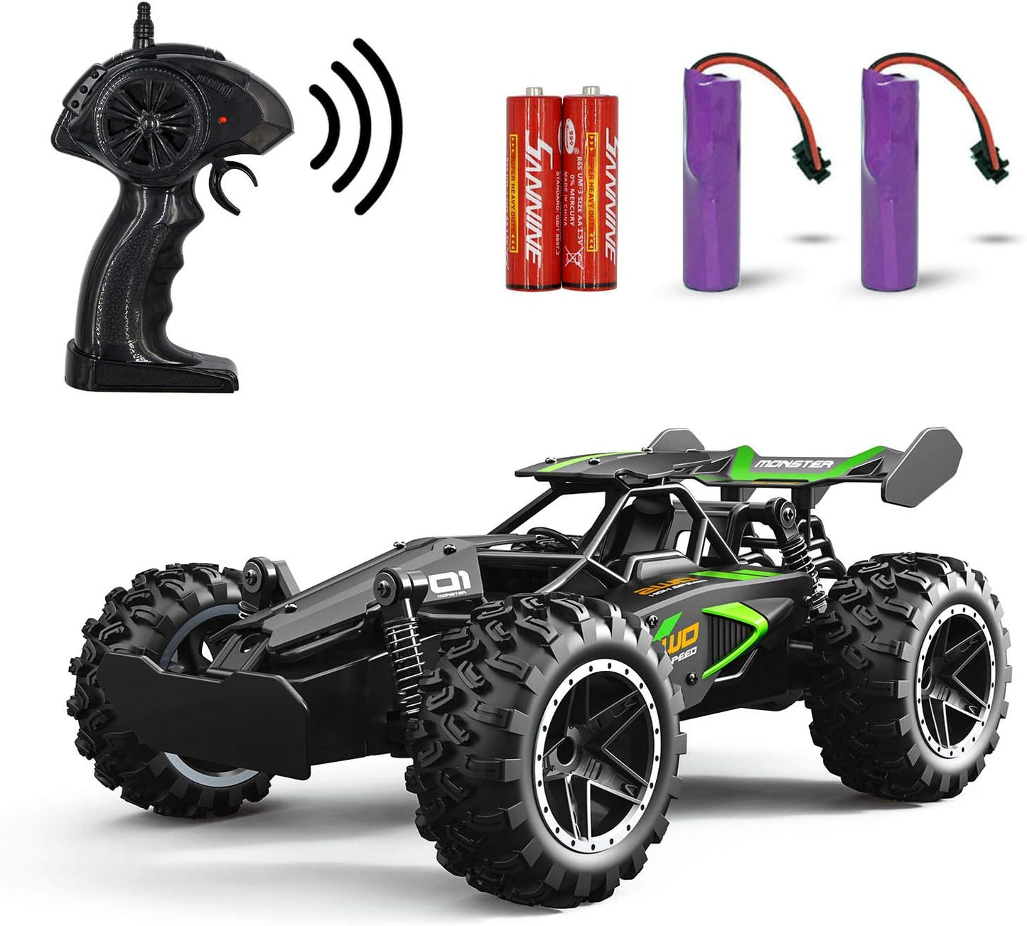 Remote Control RC Cars, Easter Basket Stuffers Toy Cars for Boys and Girls, 1:18 2WD Monster RC Truck High Speed Racing Car,  Gifts for Kids(Black Green) (White Blue) - Toyigo